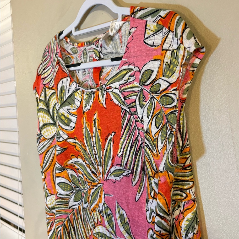 CC California 100% Linen Tropical Floral Print Short Sleeve Blouse Shirt Top - Picture 5 of 10